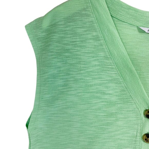 Sleeveless 3 Button V Neck Casual tank top light green tank top Solid size S - Picture 12 of 16